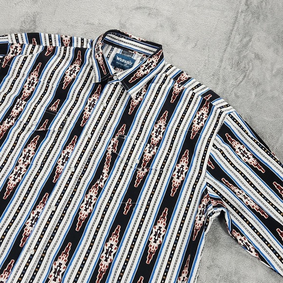 Wrangler Western Shirt Mens XL Black Aztec Stripe Pearl Snap Long Sleeve Cotton - Picture 5 of 14